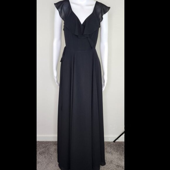 Yumi Kim Ruffle Detail Wrap Maxi Dress Black Small - Picture 1 of 11